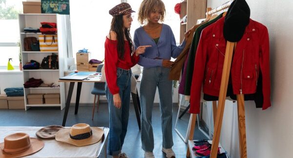 As melhores lojas de segunda mão no Brasil - Dois jovens em uma loja de segunda mão comprando roupas
