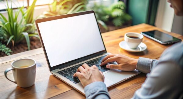 melhores marcas de notebook - homem sentado à mesa trabalhando com um notebook